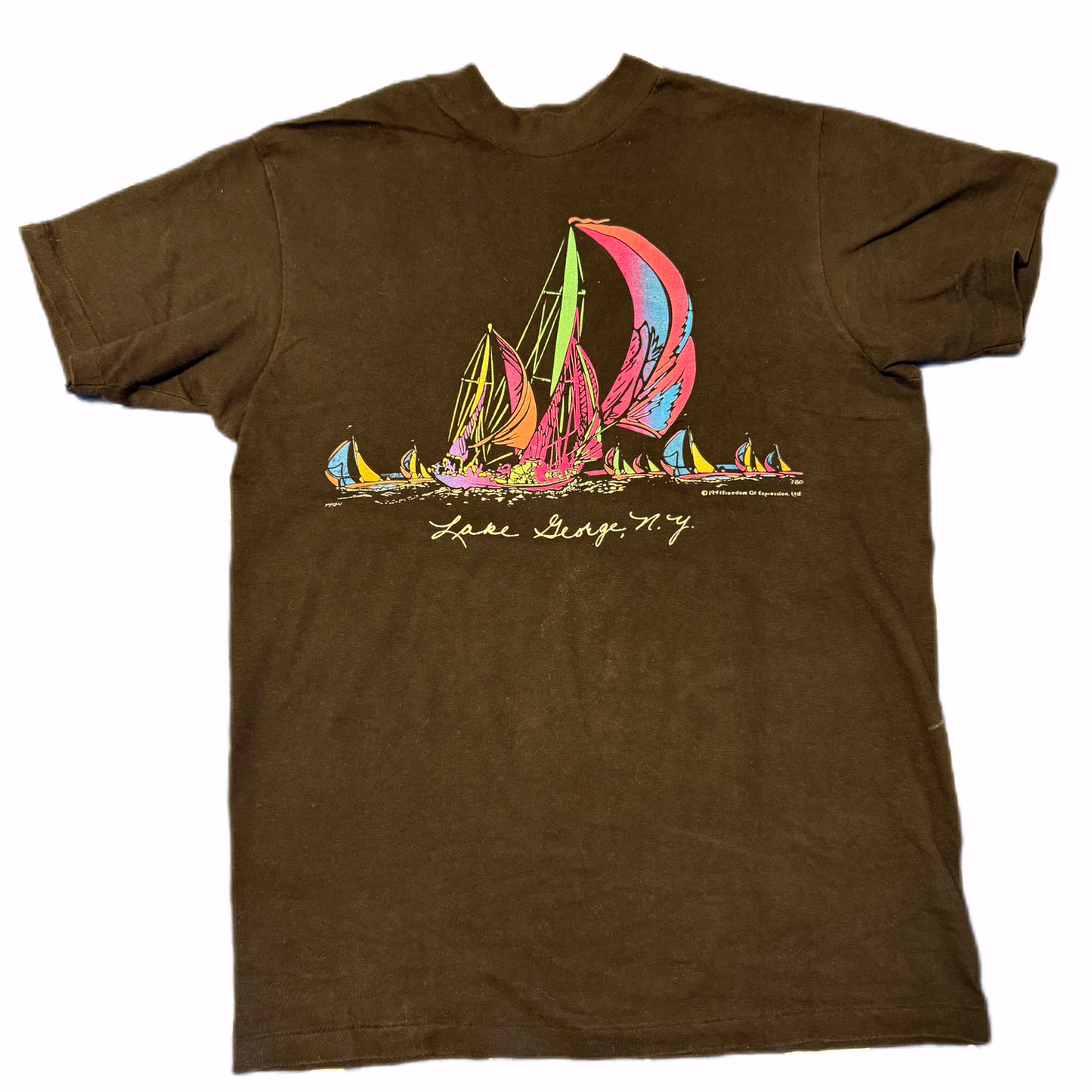 Rainbow Sailing Lake George NY Vintage Tee
