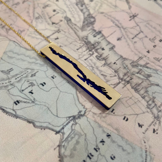 Lake George Gold Blue Lucite Necklace